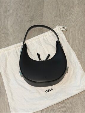 OSOI Black Crescent Shoulder Bag with Silver Hardware